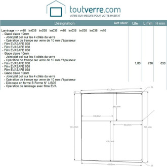 Devis verre tri-feuilleté 32.3mm d'épaisseur sur mesure