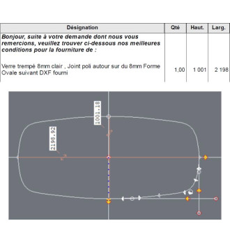 Devis sur mesure verre trempé clair 8mm suivant DXf